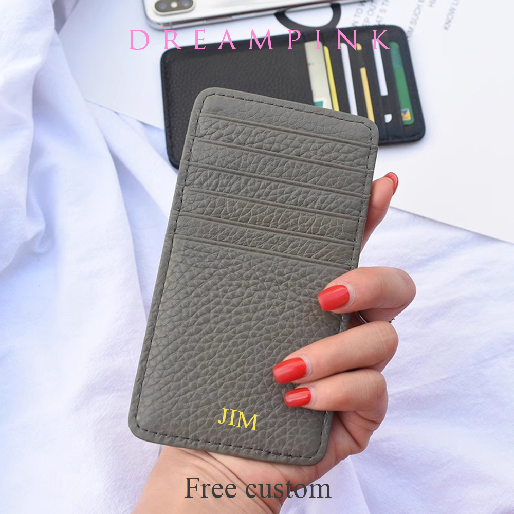 Leather Wallet Men - Luxury Custom Name Initials Cowhide Card