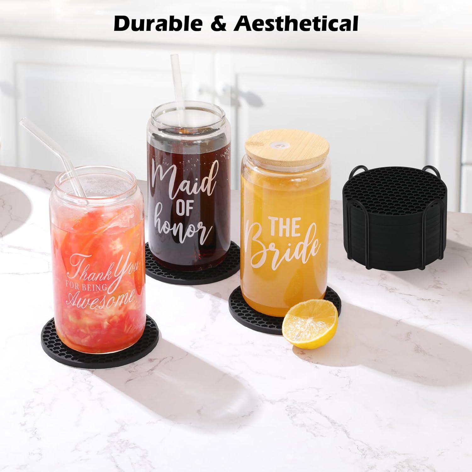 Silicone Coasters Set with Hol - Marble Coaster Set ulasan dan harga