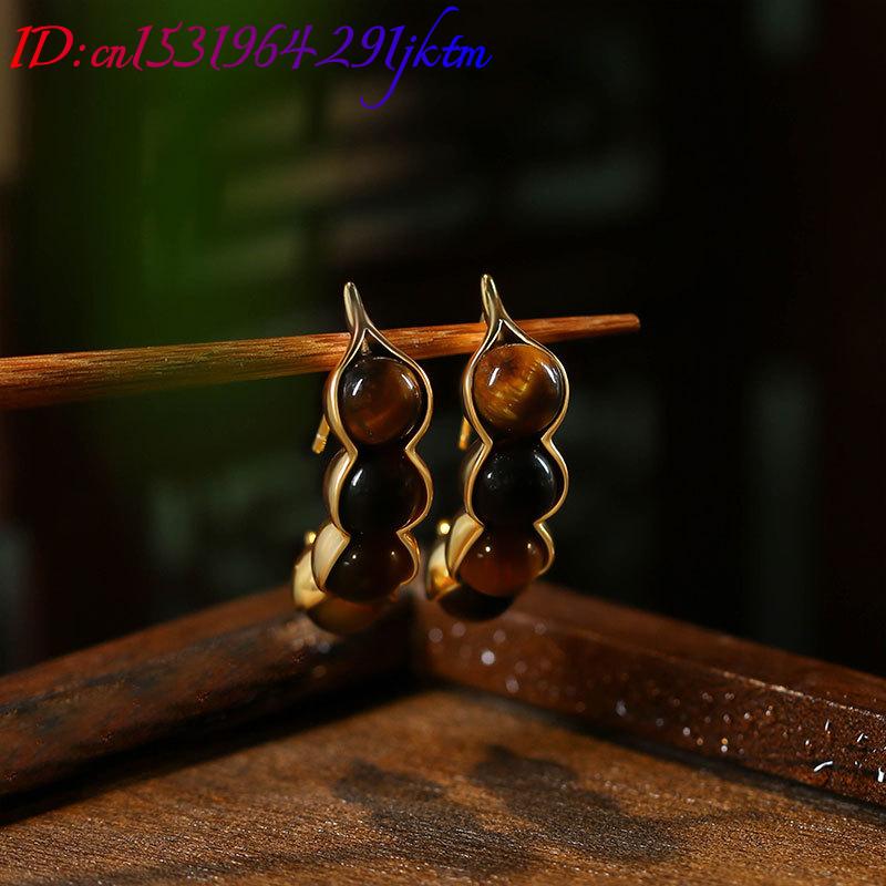 Tiger Eye Pod Earrings Gemston - Gold Plated Jewelry ulasan dan harga