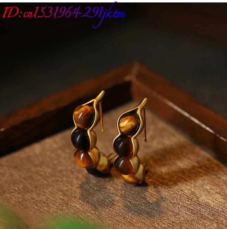 Tiger Eye Pod Earrings Gemston - Gold Plated Jewelry ulasan dan harga
